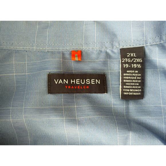 Van Heusen Traveler Blue Button-Down Shirt Mens Size 2XL - Picture 2 of 5